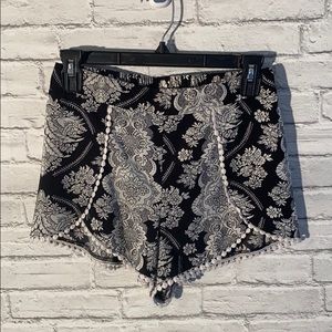 Cream and Black Flowy Shorts